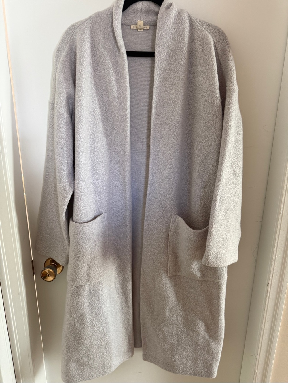 Eileen Fisher S Silver Bouclé Wool Long Coat Oversized Boxy $348 reg